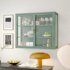 Glass Door Wall Cabinet - 3-Tier Shelves, Fluted Glass, Steel Frame, Wall/Floor Mount, 33 lbs Capacity, Retro Style