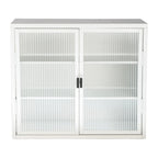 Glass Door Wall Cabinet - 3-Tier Shelves, Fluted Glass, Steel Frame, Wall/Floor Mount, 33 lbs Capacity, Retro Style