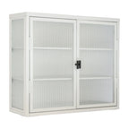 Glass Door Wall Cabinet - 3-Tier Shelves, Fluted Glass, Steel Frame, Wall/Floor Mount, 33 lbs Capacity, Retro Style