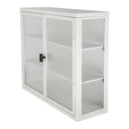 Glass Door Wall Cabinet - 3-Tier Shelves, Fluted Glass, Steel Frame, Wall/Floor Mount, 33 lbs Capacity, Retro Style