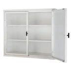 Glass Door Wall Cabinet - 3-Tier Shelves, Fluted Glass, Steel Frame, Wall/Floor Mount, 33 lbs Capacity, Retro Style