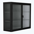 Glass Door Wall Cabinet - 3-Tier Shelves, Fluted Glass, Steel Frame, Wall/Floor Mount, 33 lbs Capacity, Retro Style