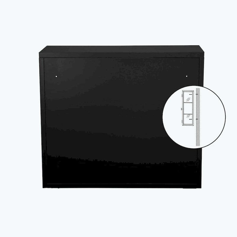 Glass Door Wall Cabinet - 3-Tier Shelves, Fluted Glass, Steel Frame, Wall/Floor Mount, 33 lbs Capacity, Retro Style