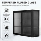 Glass Door Wall Cabinet - 3-Tier Shelves, Fluted Glass, Steel Frame, Wall/Floor Mount, 33 lbs Capacity, Retro Style