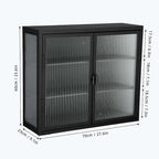 Glass Door Wall Cabinet - 3-Tier Shelves, Fluted Glass, Steel Frame, Wall/Floor Mount, 33 lbs Capacity, Retro Style