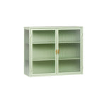 Glass Door Wall Cabinet - 3-Tier Shelves, Fluted Glass, Steel Frame, Wall/Floor Mount, 33 lbs Capacity, Retro Style