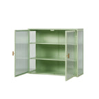 Glass Door Wall Cabinet - 3-Tier Shelves, Fluted Glass, Steel Frame, Wall/Floor Mount, 33 lbs Capacity, Retro Style