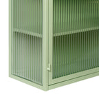 Glass Door Wall Cabinet - 3-Tier Shelves, Fluted Glass, Steel Frame, Wall/Floor Mount, 33 lbs Capacity, Retro Style