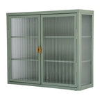 Glass Door Wall Cabinet - 3-Tier Shelves, Fluted Glass, Steel Frame, Wall/Floor Mount, 33 lbs Capacity, Retro Style