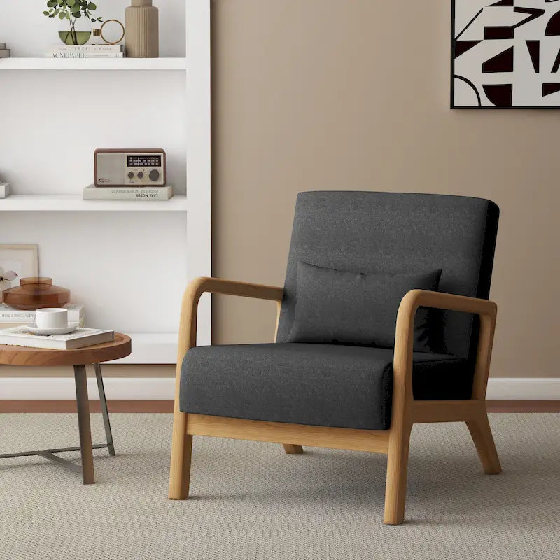 Upholstered Accent Chair - 25.8"W x 28.7"H x 32.3"D, Cotton/Linen, Wood Frame, 350 lbs, Mid-Century Modern, 5 Colors