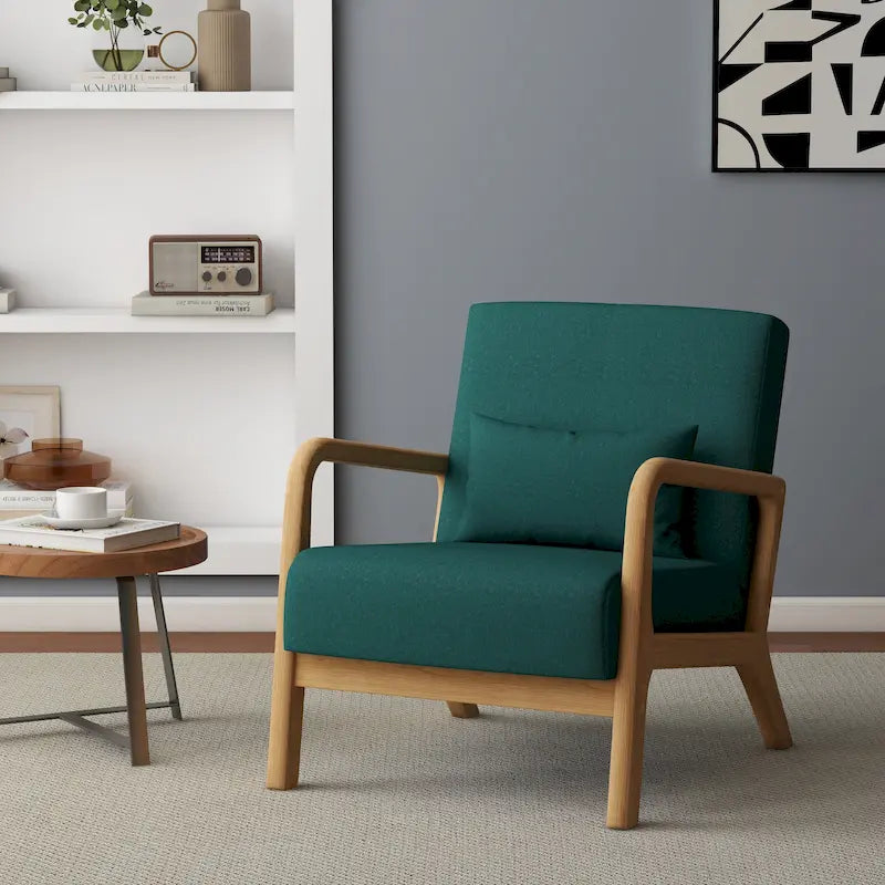 Upholstered Accent Chair - 25.8"W x 28.7"H x 32.3"D, Cotton/Linen, Wood Frame, 350 lbs, Mid-Century Modern, 5 Colors