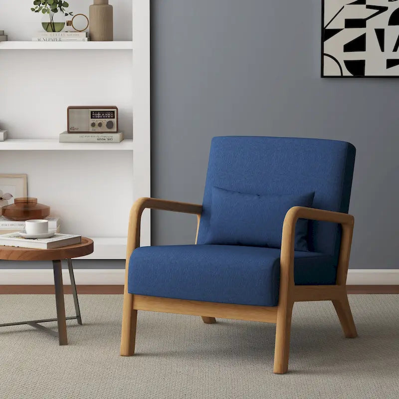 Upholstered Accent Chair - 25.8"W x 28.7"H x 32.3"D, Cotton/Linen, Wood Frame, 350 lbs, Mid-Century Modern, 5 Colors