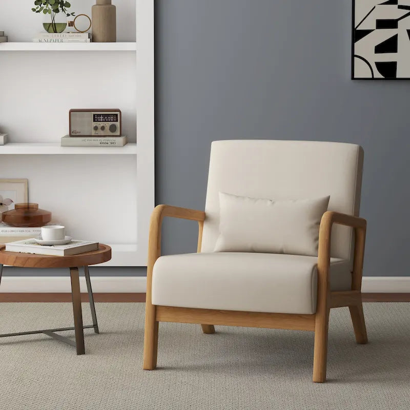 Upholstered Accent Chair - 25.8"W x 28.7"H x 32.3"D, Cotton/Linen, Wood Frame, 350 lbs, Mid-Century Modern, 5 Colors