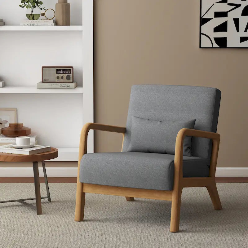 Upholstered Accent Chair - 25.8"W x 28.7"H x 32.3"D, Cotton/Linen, Wood Frame, 350 lbs, Mid-Century Modern, 5 Colors