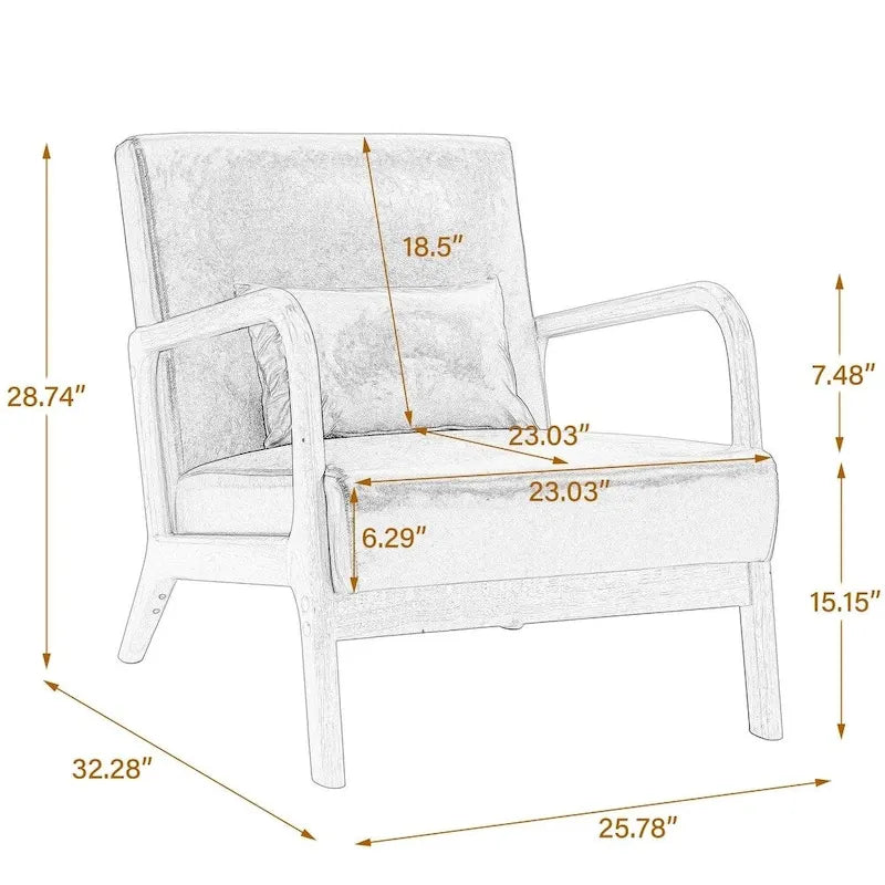 Upholstered Accent Chair - 25.8"W x 28.7"H x 32.3"D, Cotton/Linen, Wood Frame, 350 lbs, Mid-Century Modern, 5 Colors