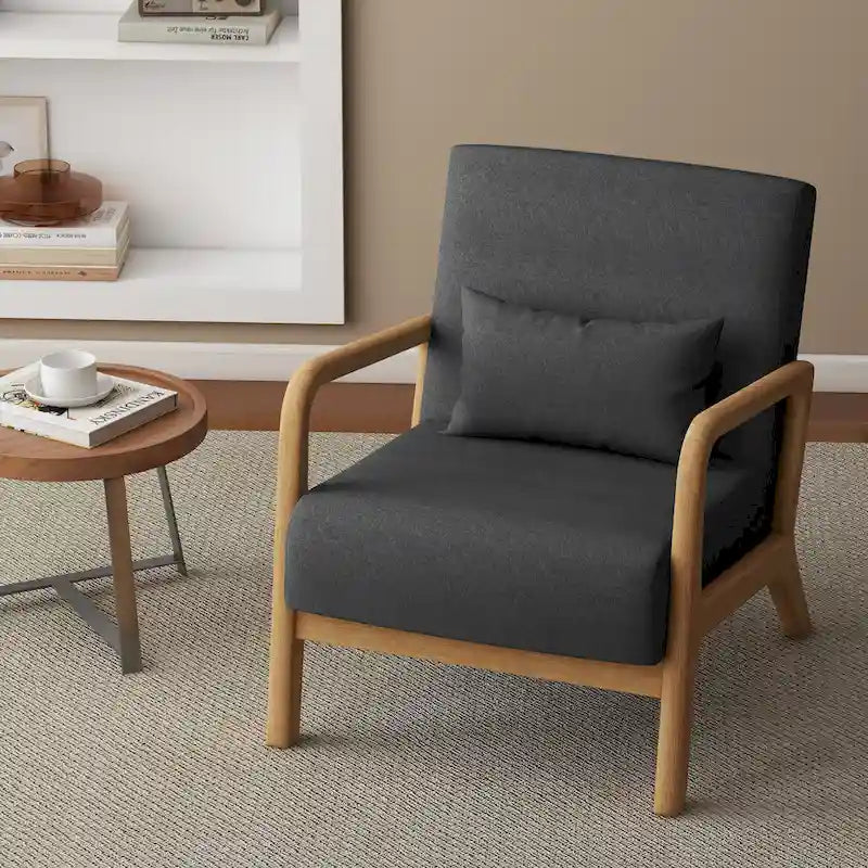 Upholstered Accent Chair - 25.8"W x 28.7"H x 32.3"D, Cotton/Linen, Wood Frame, 350 lbs, Mid-Century Modern, 5 Colors