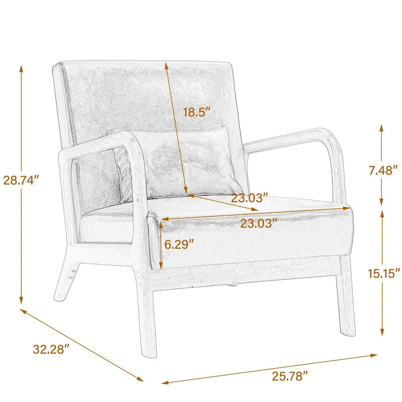 Upholstered Accent Chair - 25.8"W x 28.7"H x 32.3"D, Cotton/Linen, Wood Frame, 350 lbs, Mid-Century Modern, 5 Colors