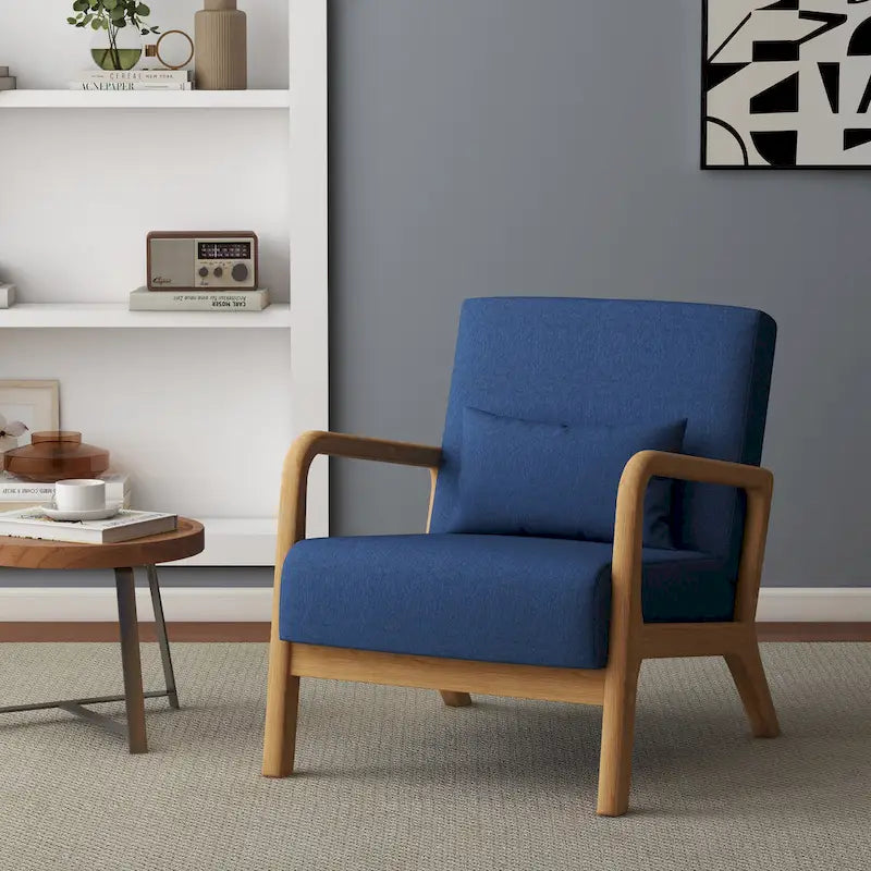 Upholstered Accent Chair - 25.8"W x 28.7"H x 32.3"D, Cotton/Linen, Wood Frame, 350 lbs, Mid-Century Modern, 5 Colors