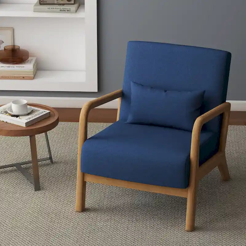 Upholstered Accent Chair - 25.8"W x 28.7"H x 32.3"D, Cotton/Linen, Wood Frame, 350 lbs, Mid-Century Modern, 5 Colors