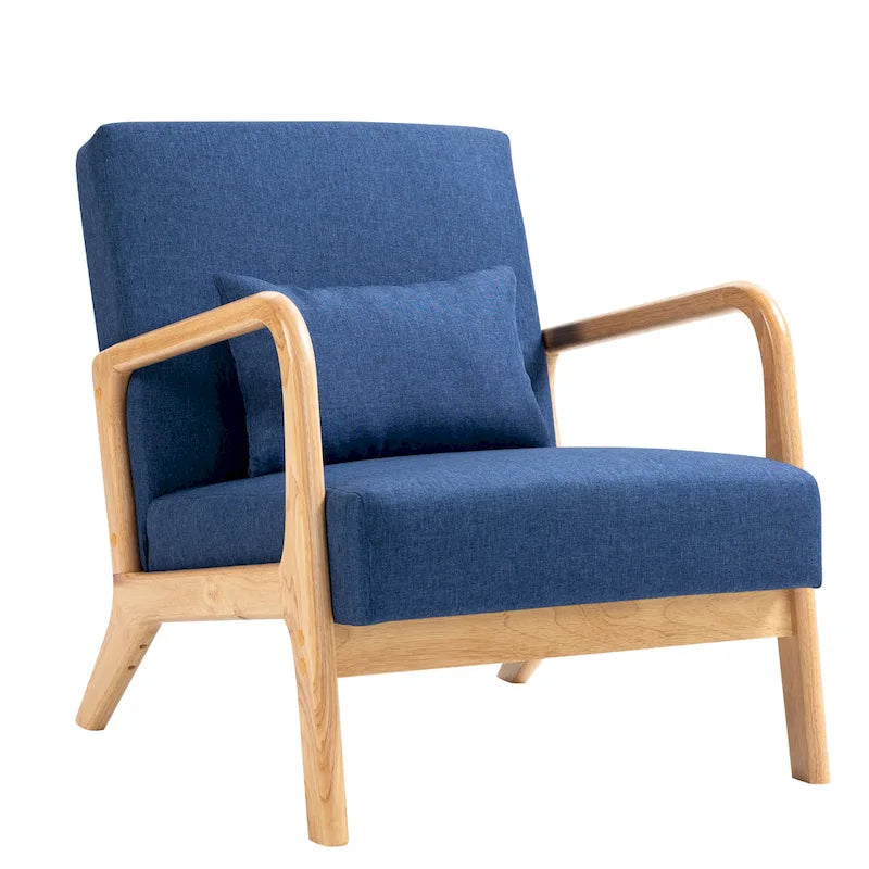 Upholstered Accent Chair - 25.8"W x 28.7"H x 32.3"D, Cotton/Linen, Wood Frame, 350 lbs, Mid-Century Modern, 5 Colors