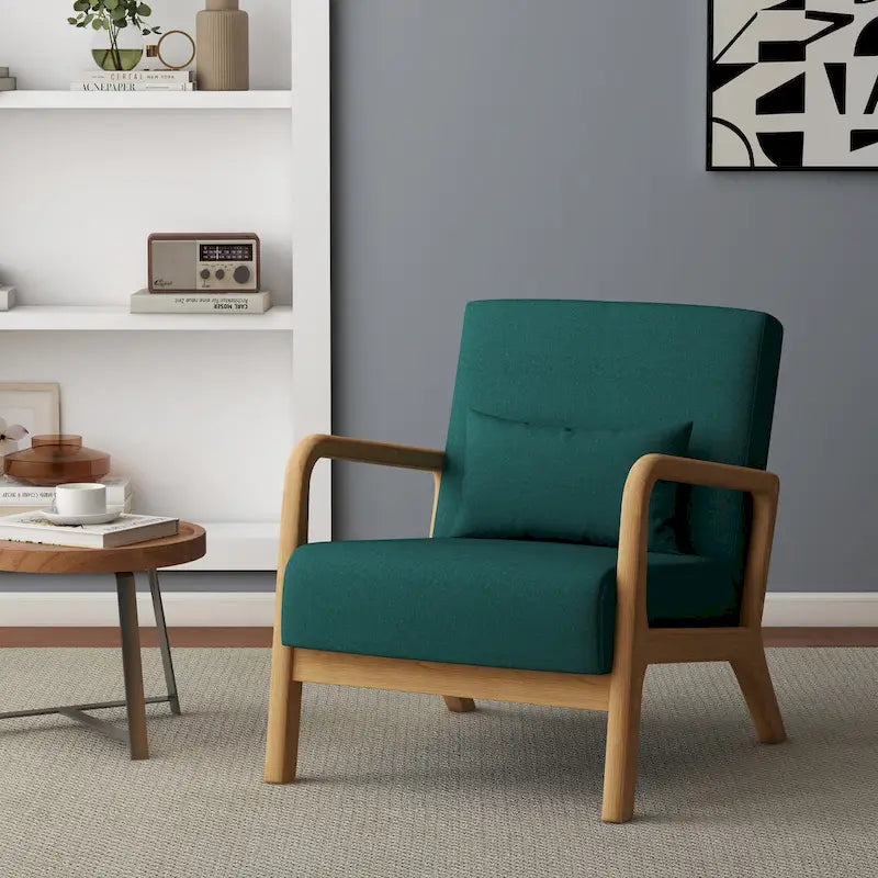 Upholstered Accent Chair - 25.8"W x 28.7"H x 32.3"D, Cotton/Linen, Wood Frame, 350 lbs, Mid-Century Modern, 5 Colors