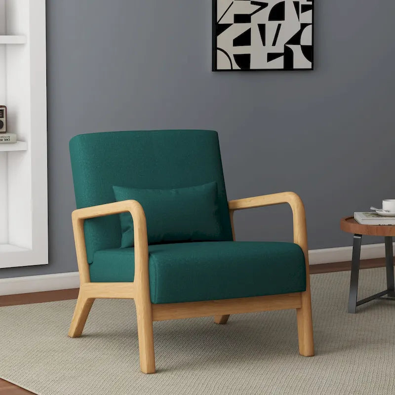 Upholstered Accent Chair - 25.8"W x 28.7"H x 32.3"D, Cotton/Linen, Wood Frame, 350 lbs, Mid-Century Modern, 5 Colors