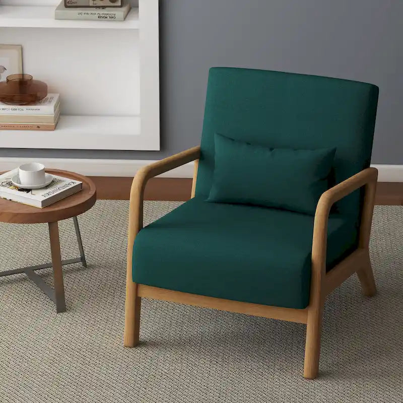 Upholstered Accent Chair - 25.8"W x 28.7"H x 32.3"D, Cotton/Linen, Wood Frame, 350 lbs, Mid-Century Modern, 5 Colors