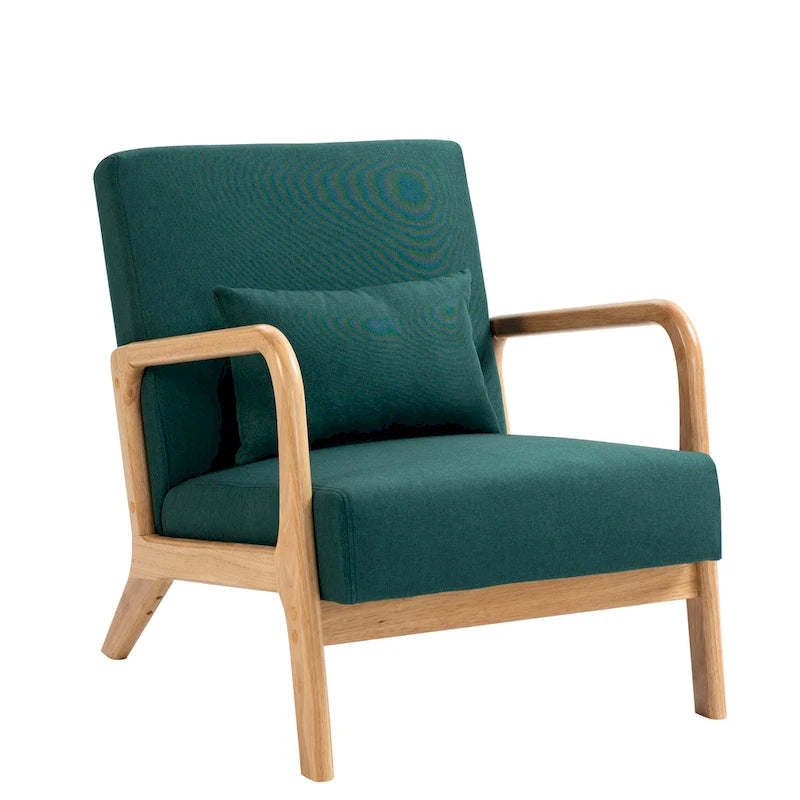Upholstered Accent Chair - 25.8"W x 28.7"H x 32.3"D, Cotton/Linen, Wood Frame, 350 lbs, Mid-Century Modern, 5 Colors