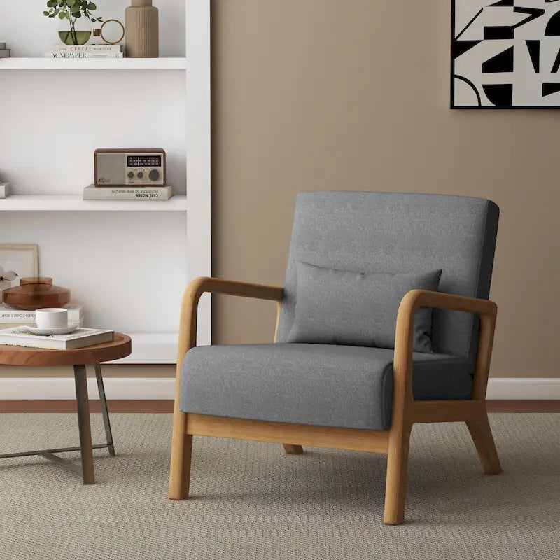 Upholstered Accent Chair - 25.8"W x 28.7"H x 32.3"D, Cotton/Linen, Wood Frame, 350 lbs, Mid-Century Modern, 5 Colors