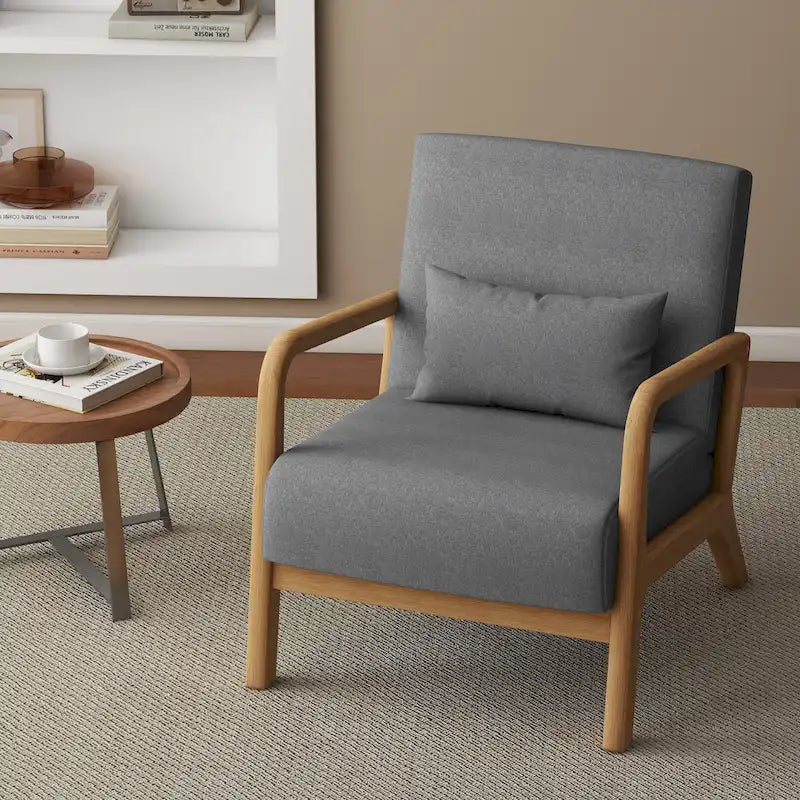 Upholstered Accent Chair - 25.8"W x 28.7"H x 32.3"D, Cotton/Linen, Wood Frame, 350 lbs, Mid-Century Modern, 5 Colors