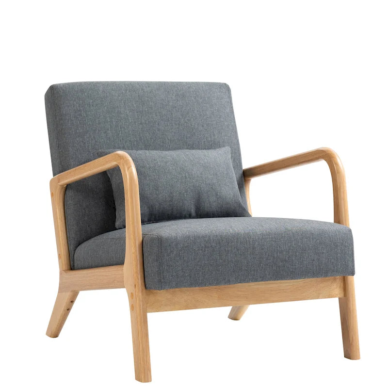Upholstered Accent Chair - 25.8"W x 28.7"H x 32.3"D, Cotton/Linen, Wood Frame, 350 lbs, Mid-Century Modern, 5 Colors