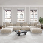 Corduroy Sofa - 181.1"W, Oversized, Reversible, Removable Covers, 660 lbs/Seat, Solid Wood Frame, 6 Pillows, Black/Brown/Beige