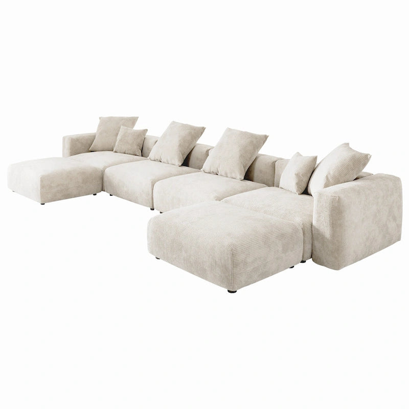 Corduroy Sofa - 181.1"W, Oversized, Reversible, Removable Covers, 660 lbs/Seat, Solid Wood Frame, 6 Pillows, Black/Brown/Beige