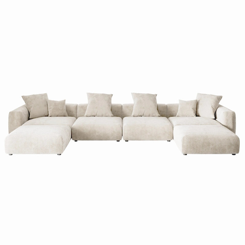 Corduroy Sofa - 181.1"W, Oversized, Reversible, Removable Covers, 660 lbs/Seat, Solid Wood Frame, 6 Pillows, Black/Brown/Beige