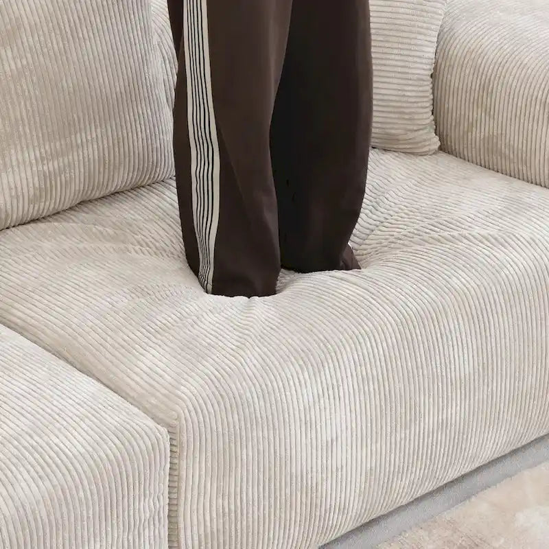 Corduroy Sofa - 181.1"W, Oversized, Reversible, Removable Covers, 660 lbs/Seat, Solid Wood Frame, 6 Pillows, Black/Brown/Beige