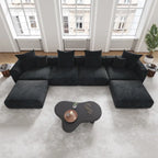 Corduroy Sofa - 181.1"W, Oversized, Reversible, Removable Covers, 660 lbs/Seat, Solid Wood Frame, 6 Pillows, Black/Brown/Beige
