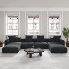 Corduroy Sofa - 181.1"W, Oversized, Reversible, Removable Covers, 660 lbs/Seat, Solid Wood Frame, 6 Pillows, Black/Brown/Beige