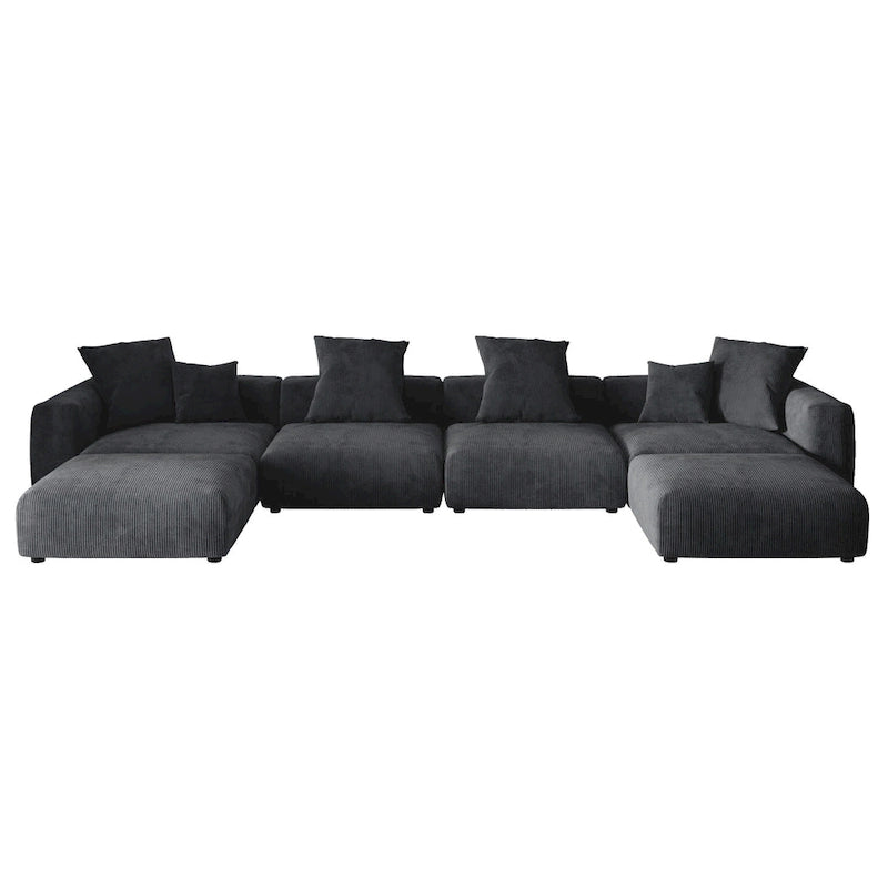 Corduroy Sofa - 181.1"W, Oversized, Reversible, Removable Covers, 660 lbs/Seat, Solid Wood Frame, 6 Pillows, Black/Brown/Beige