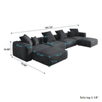Corduroy Sofa - 181.1"W, Oversized, Reversible, Removable Covers, 660 lbs/Seat, Solid Wood Frame, 6 Pillows, Black/Brown/Beige