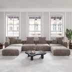 Corduroy Sofa - 181.1"W, Oversized, Reversible, Removable Covers, 660 lbs/Seat, Solid Wood Frame, 6 Pillows, Black/Brown/Beige