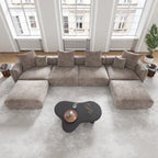 Corduroy Sofa - 181.1"W, Oversized, Reversible, Removable Covers, 660 lbs/Seat, Solid Wood Frame, 6 Pillows, Black/Brown/Beige