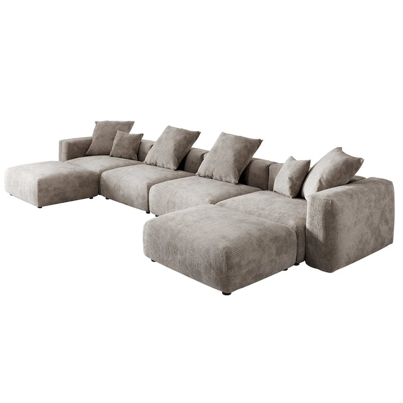 Corduroy Sofa - 181.1"W, Oversized, Reversible, Removable Covers, 660 lbs/Seat, Solid Wood Frame, 6 Pillows, Black/Brown/Beige