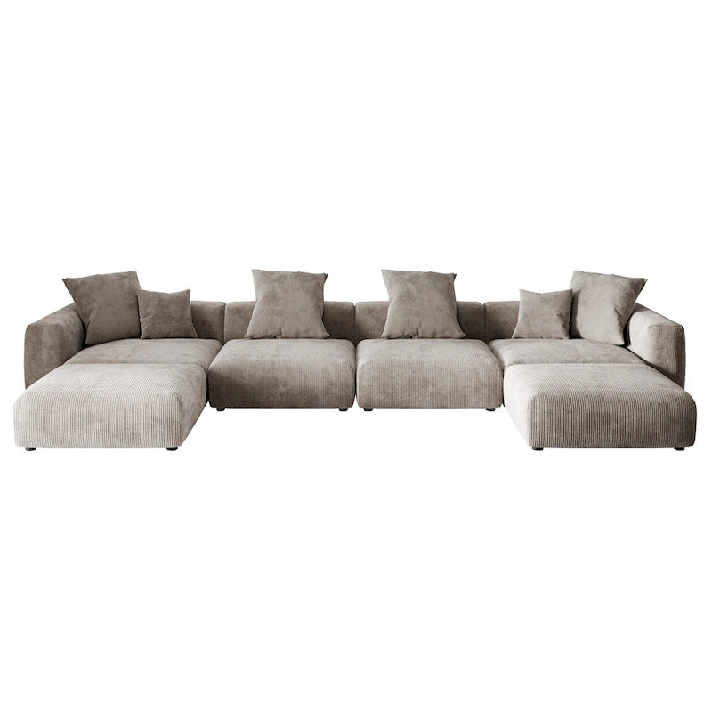 Corduroy Sofa - 181.1"W, Oversized, Reversible, Removable Covers, 660 lbs/Seat, Solid Wood Frame, 6 Pillows, Black/Brown/Beige