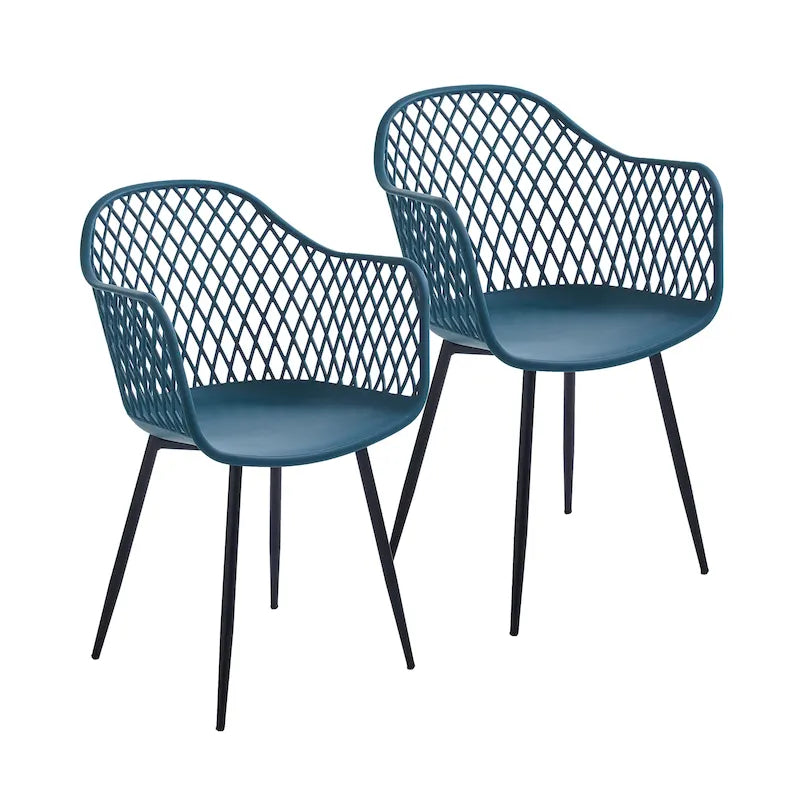 Dining Chairs with Armrests - Plastic/Iron, 23.6"W x 22"D x 32.9"H, Waterproof, Geometric Back, 3 Colors, 2 Chairs
