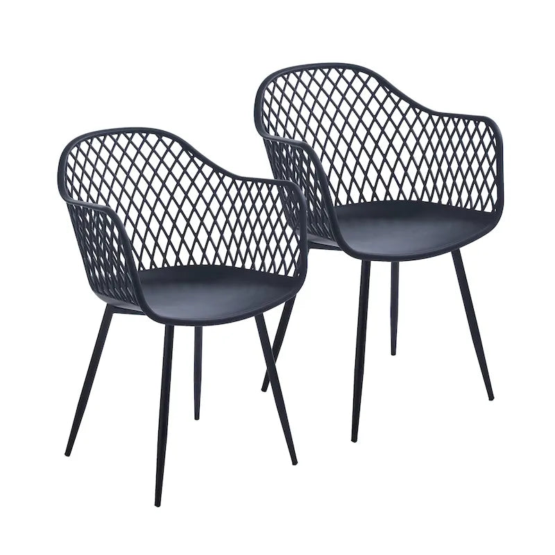 Dining Chairs with Armrests - Plastic/Iron, 23.6"W x 22"D x 32.9"H, Waterproof, Geometric Back, 3 Colors, 2 Chairs