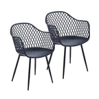 Dining Chairs with Armrests - Plastic/Iron, 23.6"W x 22"D x 32.9"H, Waterproof, Geometric Back, 3 Colors, 2 Chairs