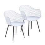 Dining Chairs with Armrests - Plastic/Iron, 23.6"W x 22"D x 32.9"H, Waterproof, Geometric Back, 3 Colors, 2 Chairs