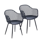 Dining Chairs with Armrests - Plastic/Iron, 23.6"W x 22"D x 32.9"H, Waterproof, Geometric Back, 3 Colors, 2 Chairs