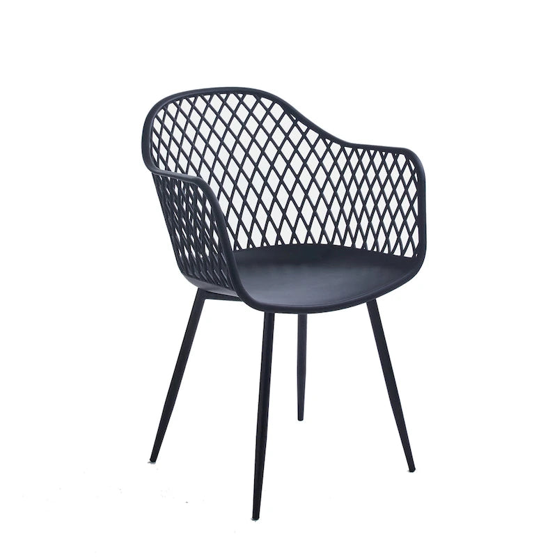 Dining Chairs with Armrests - Plastic/Iron, 23.6"W x 22"D x 32.9"H, Waterproof, Geometric Back, 3 Colors, 2 Chairs
