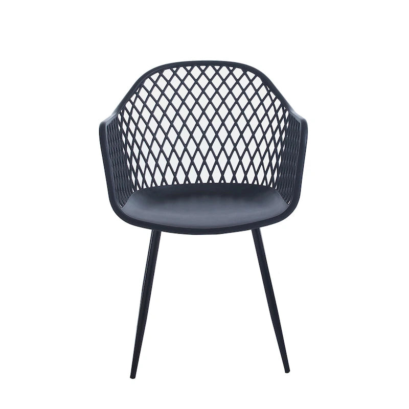 Dining Chairs with Armrests - Plastic/Iron, 23.6"W x 22"D x 32.9"H, Waterproof, Geometric Back, 3 Colors, 2 Chairs